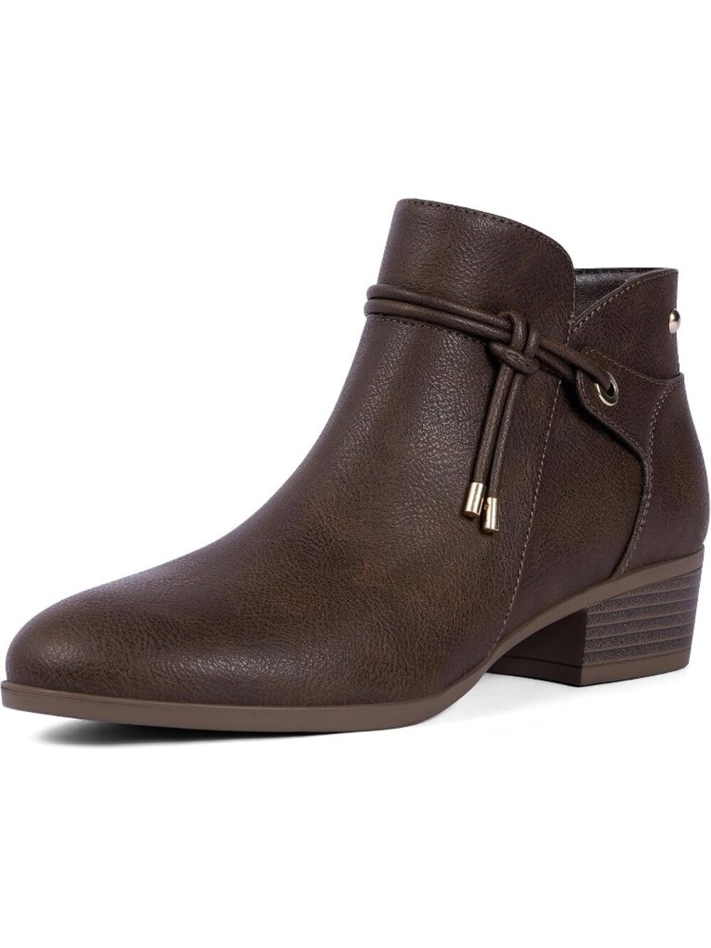 Women's Retro Brown Faux Leather Round Toe Low Heel Side Zipper Ankle Boots